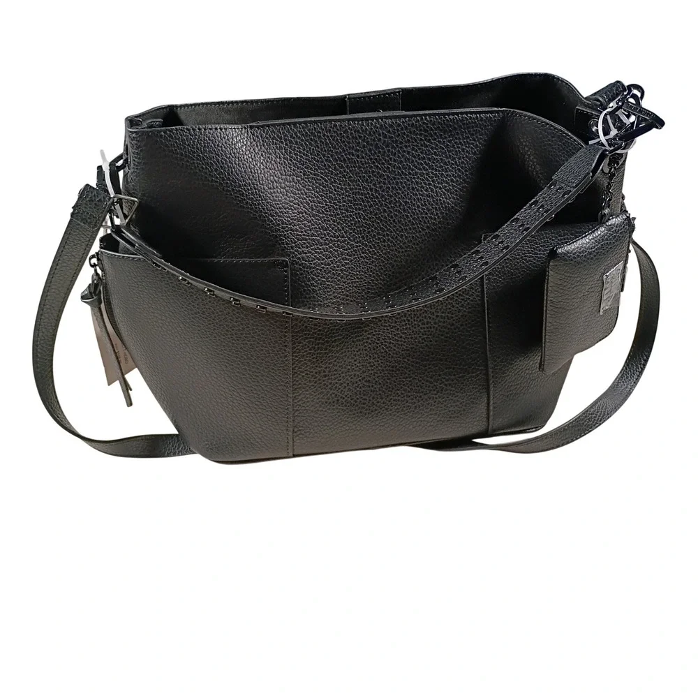 Steve Madden BKOLTT Hobo Bag Womens Black NEW Studded Strap Crossbody Purse